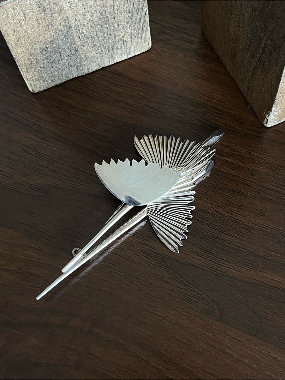 Authentic Vintage Dior Ginkgo Leaf Flower 925 Sterling Silver Bar Brooch Pin